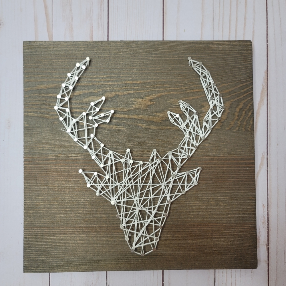 String wall art deer buck picture wooden 10"×10"